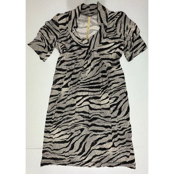 Uncle Frank Anthropologie Zebra Print Short Sleeve Knee Length Dress Cowl Neck S - Picture 1 of 6